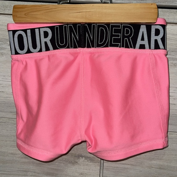 Under Armour Little Girls Neon Pink Shorts Size YSM - Picture 3 of 9